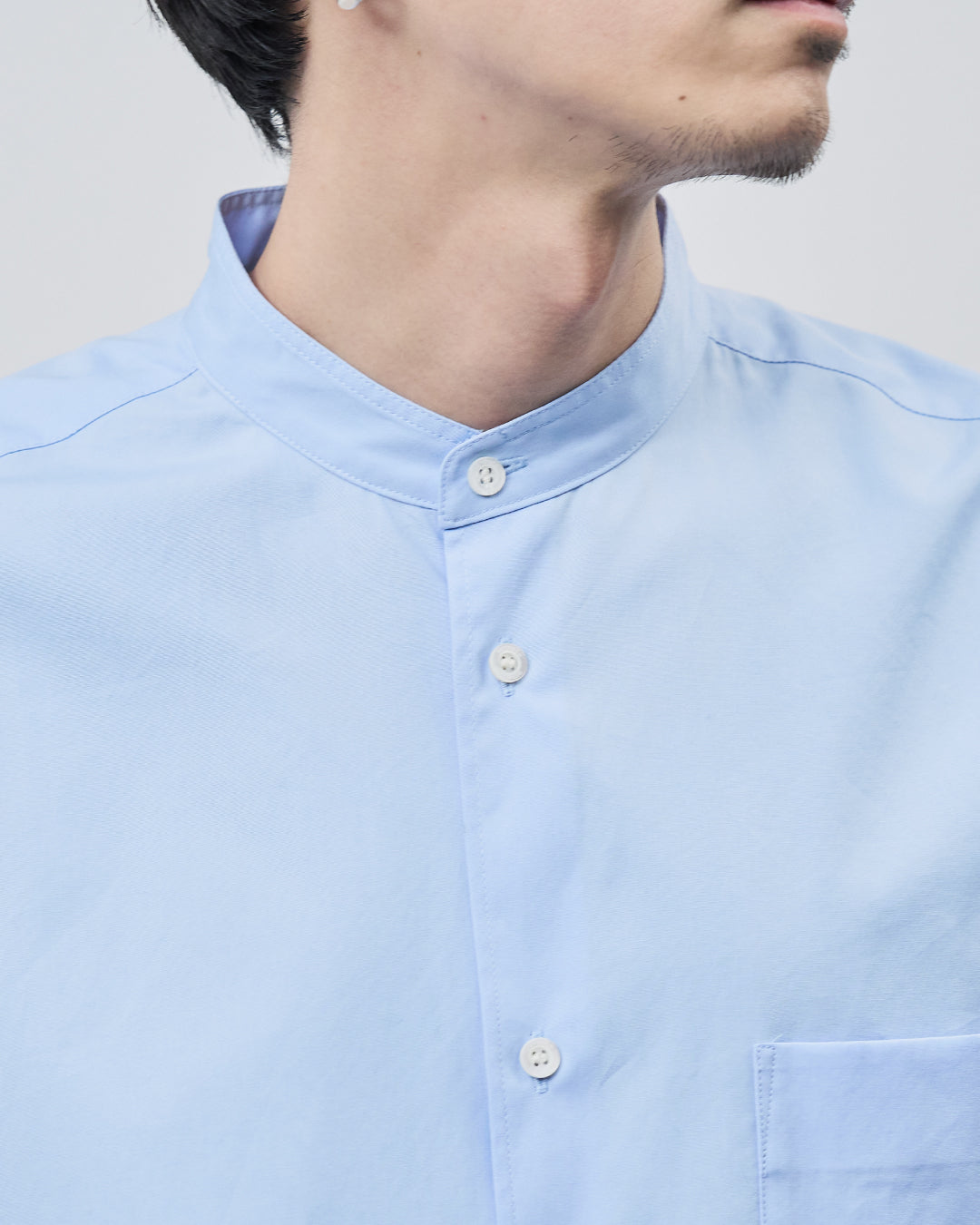 Relaxed Fit Band Collar L/S Shirt -saxe blue-