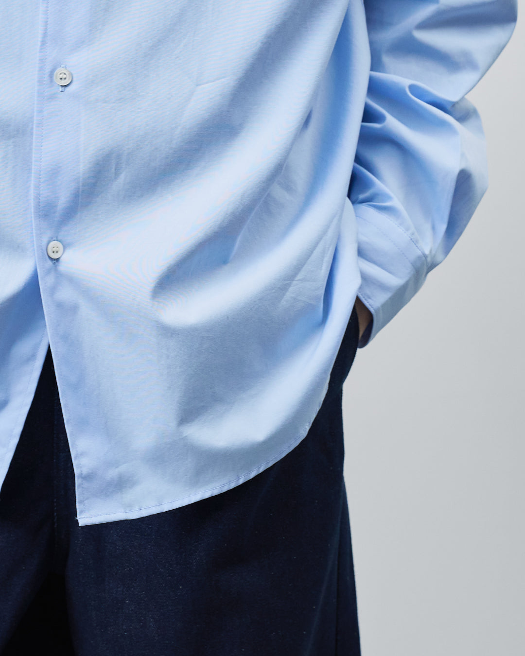 Relaxed Fit Band Collar L/S Shirt -saxe blue-