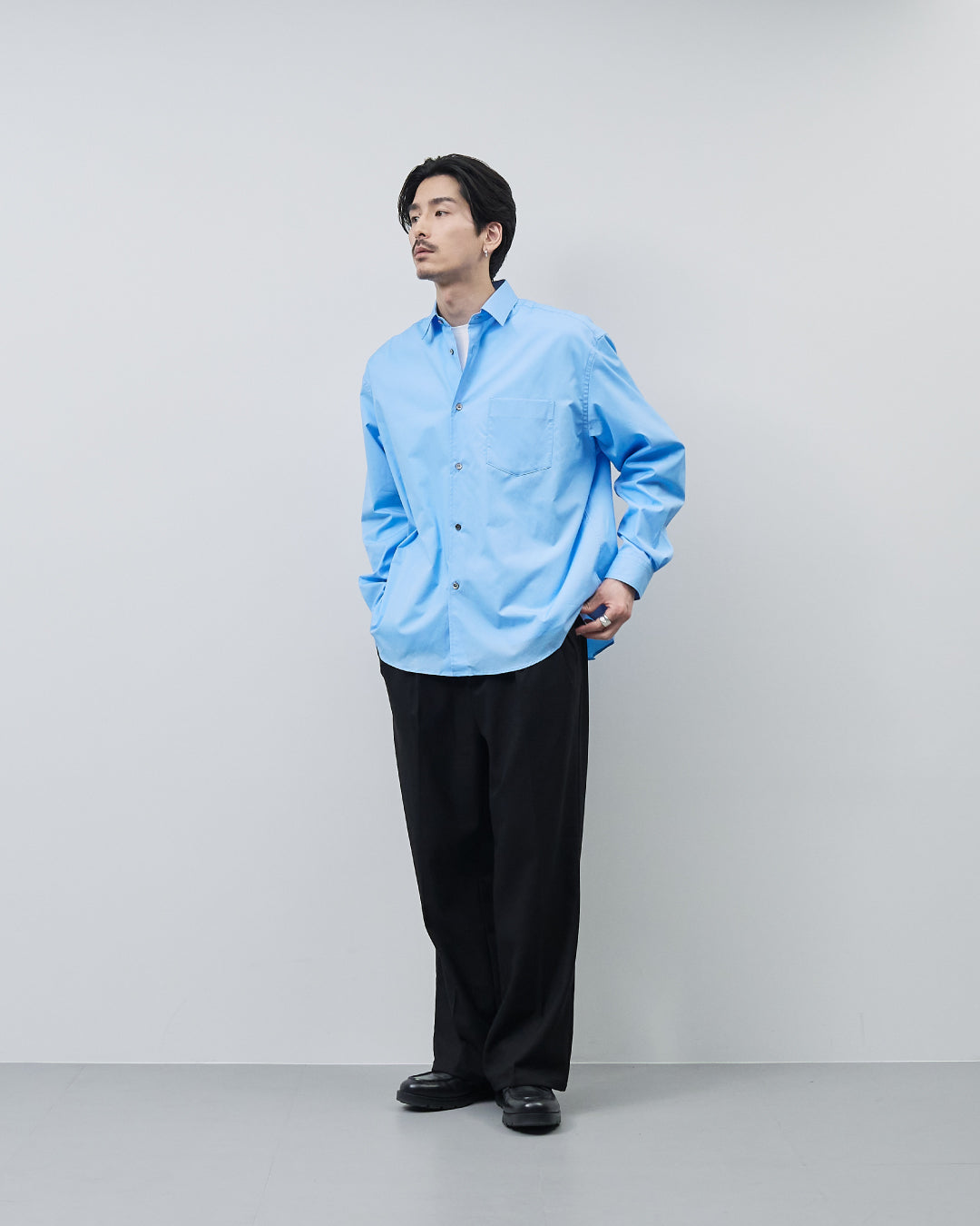 Relaxed Fit Regular Collar L/S Shirt -blue-