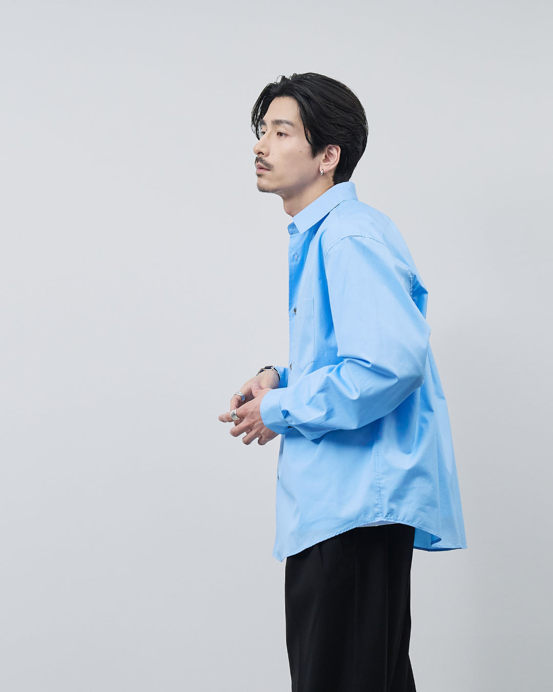 Relaxed Fit Regular Collar L/S Shirt -blue-