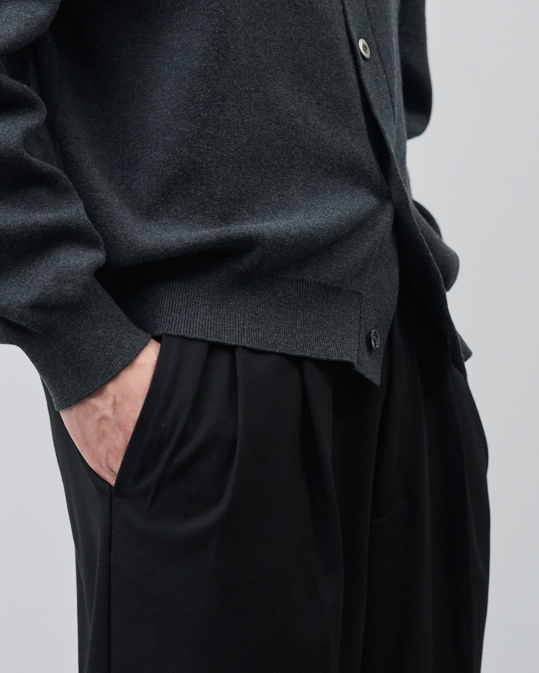 High Twist Cotton×Nylon Collared Knit Cardigan -dark gray-