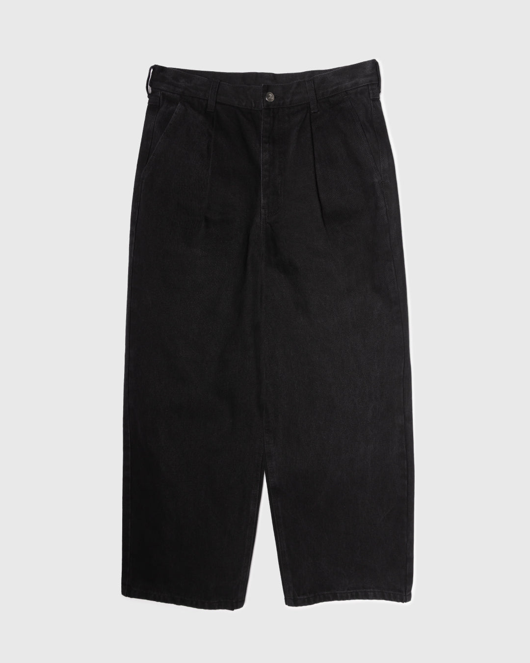 Wide Straight Denim Pants -black-