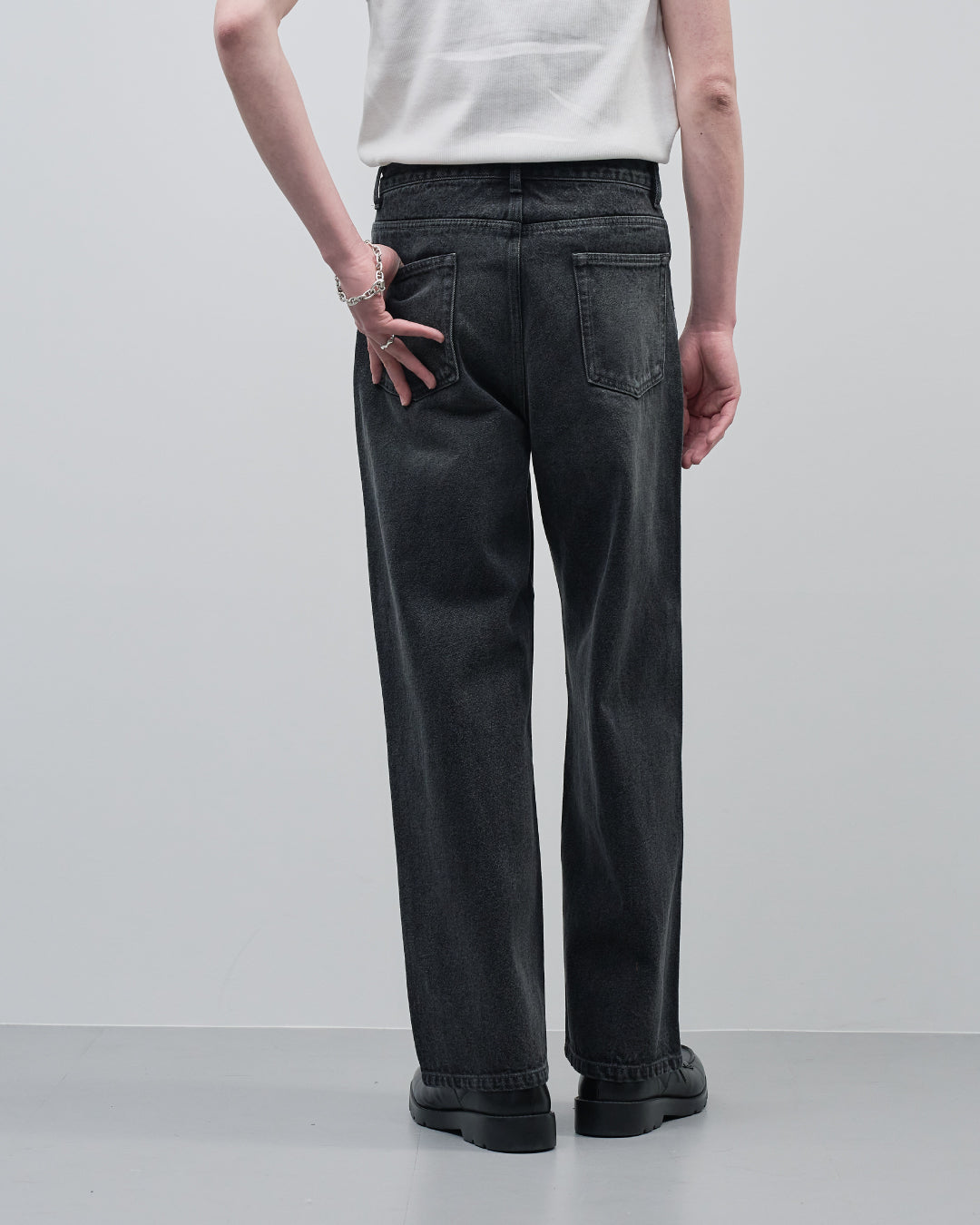 Straight Denim Pants -fade black-