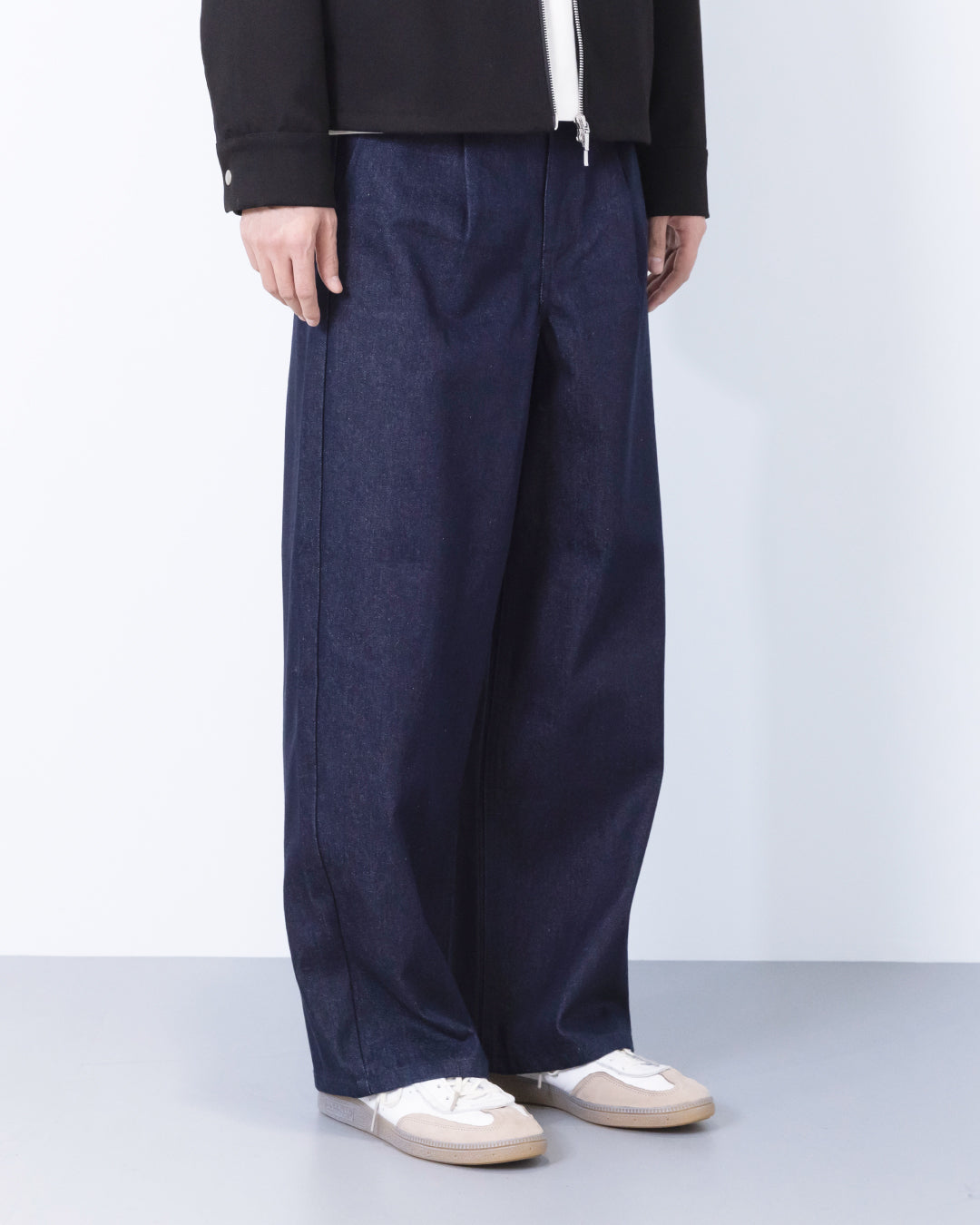 Wide Straight Denim Pants -indigo-
