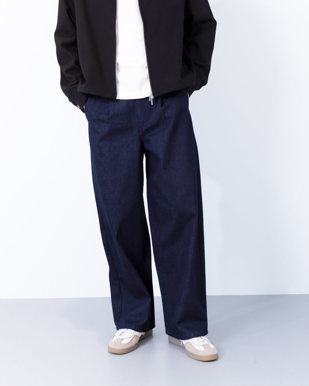 Wide Straight Denim Pants -indigo-