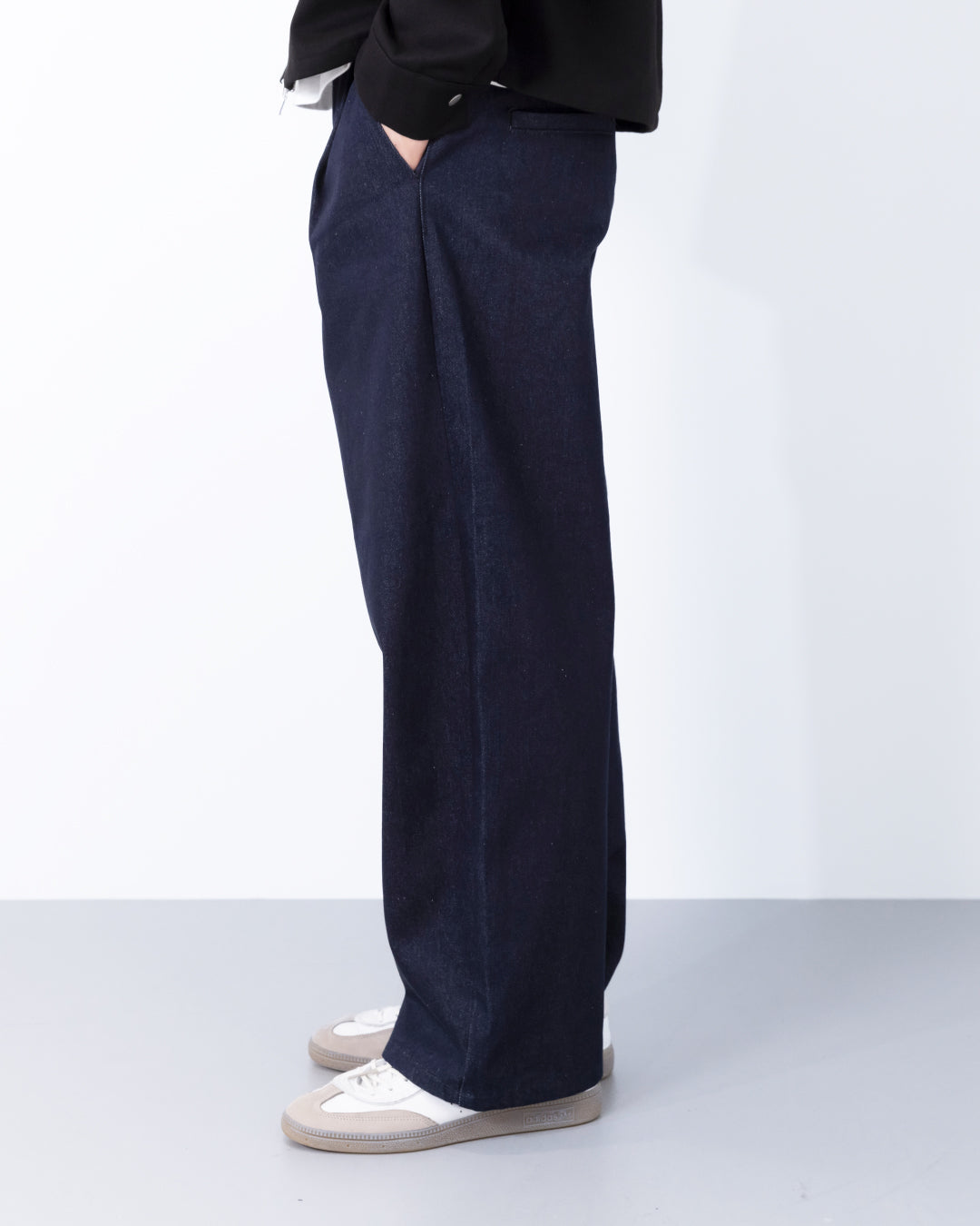 Wide Straight Denim Pants -indigo-