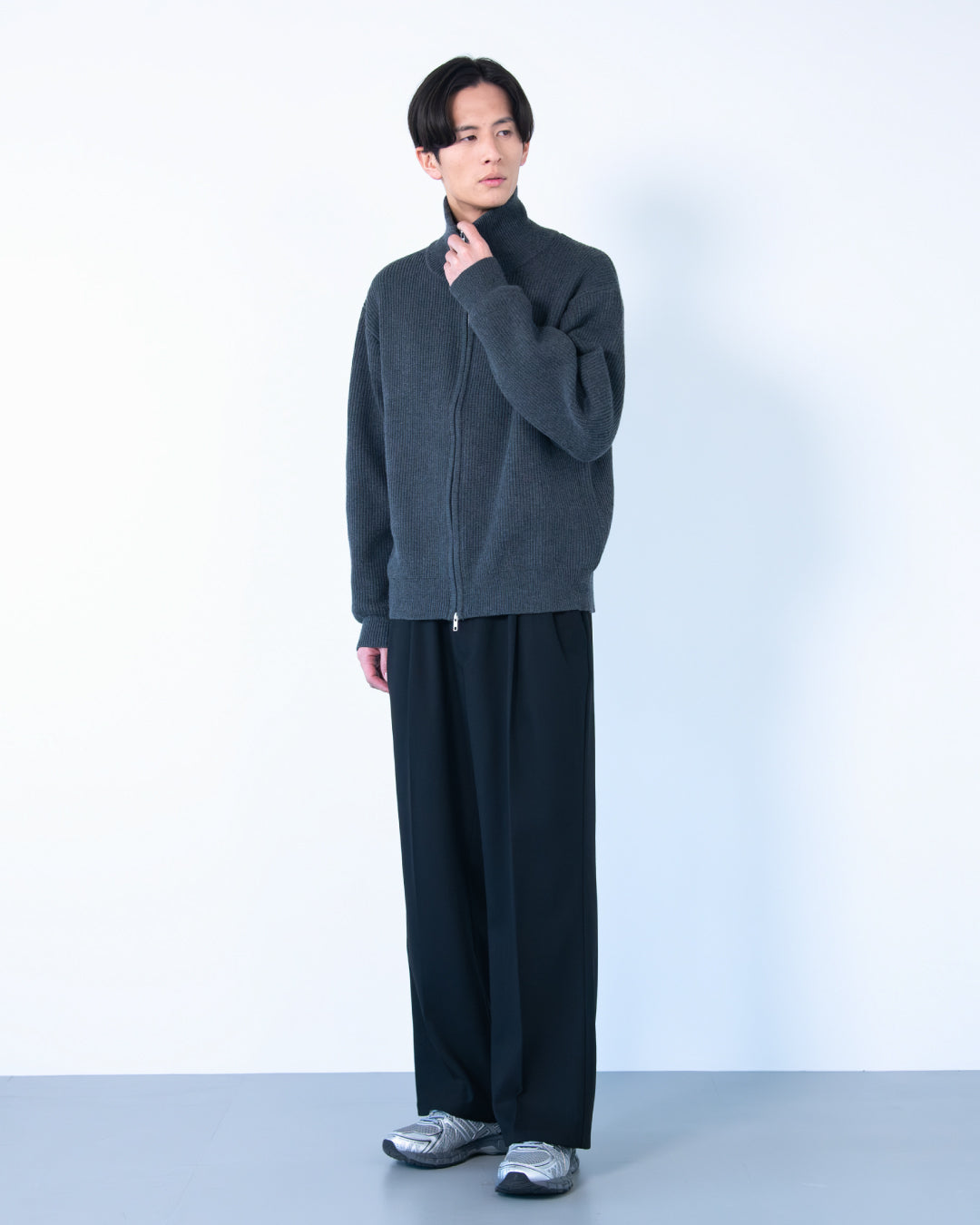 Wool Mixed Drivers Knit -dark gray-