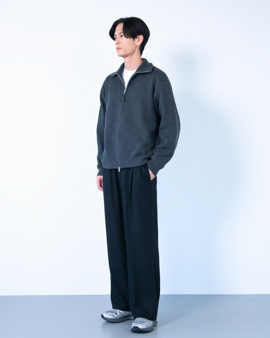 Wool Mixed Drivers Knit -dark gray-