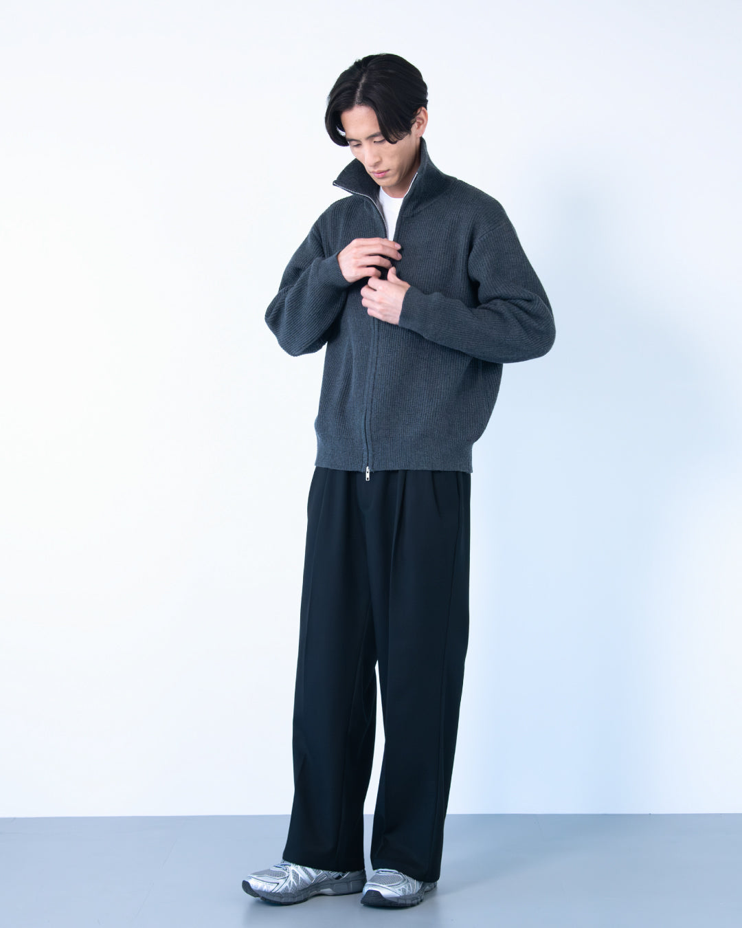 Wool Mixed Drivers Knit -dark gray-