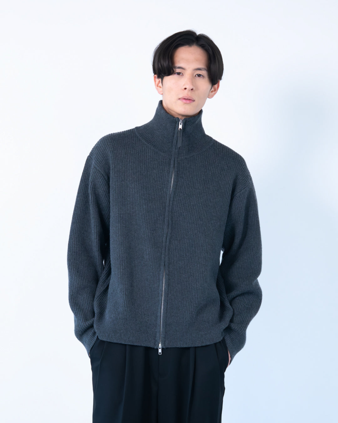 Wool Mixed Drivers Knit -dark gray-