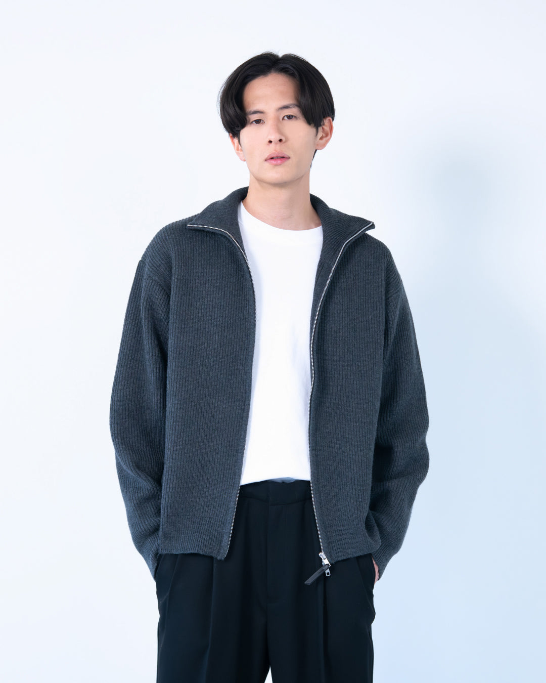 Wool Mixed Drivers Knit -dark gray-