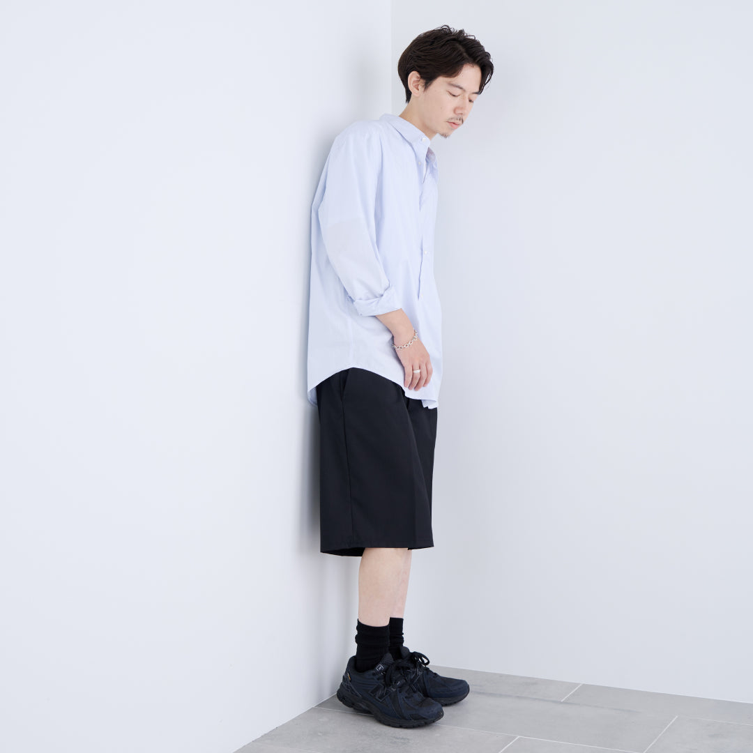 1Tuck Wide Easy Half Slacks -black-