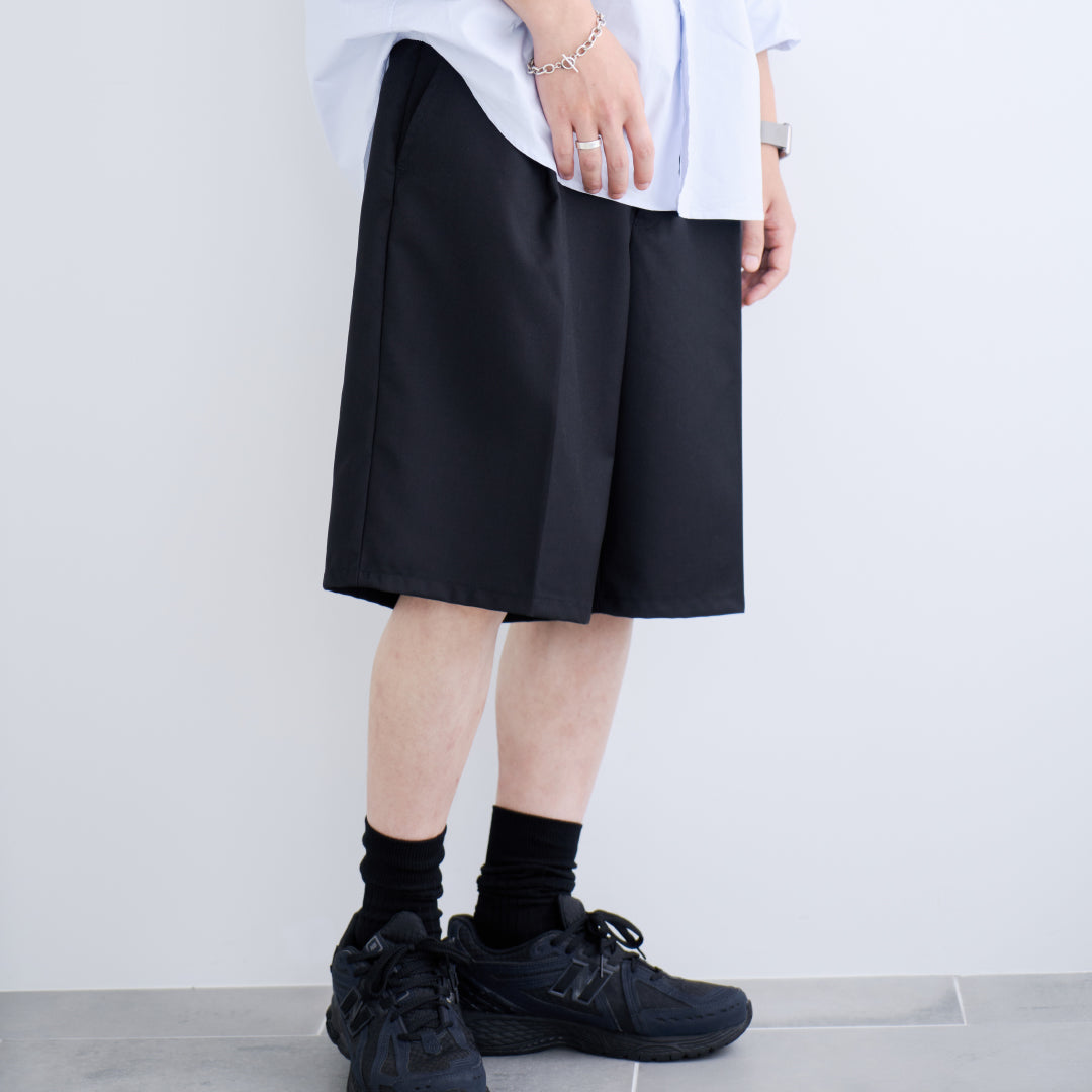 1Tuck Wide Easy Half Slacks -black-