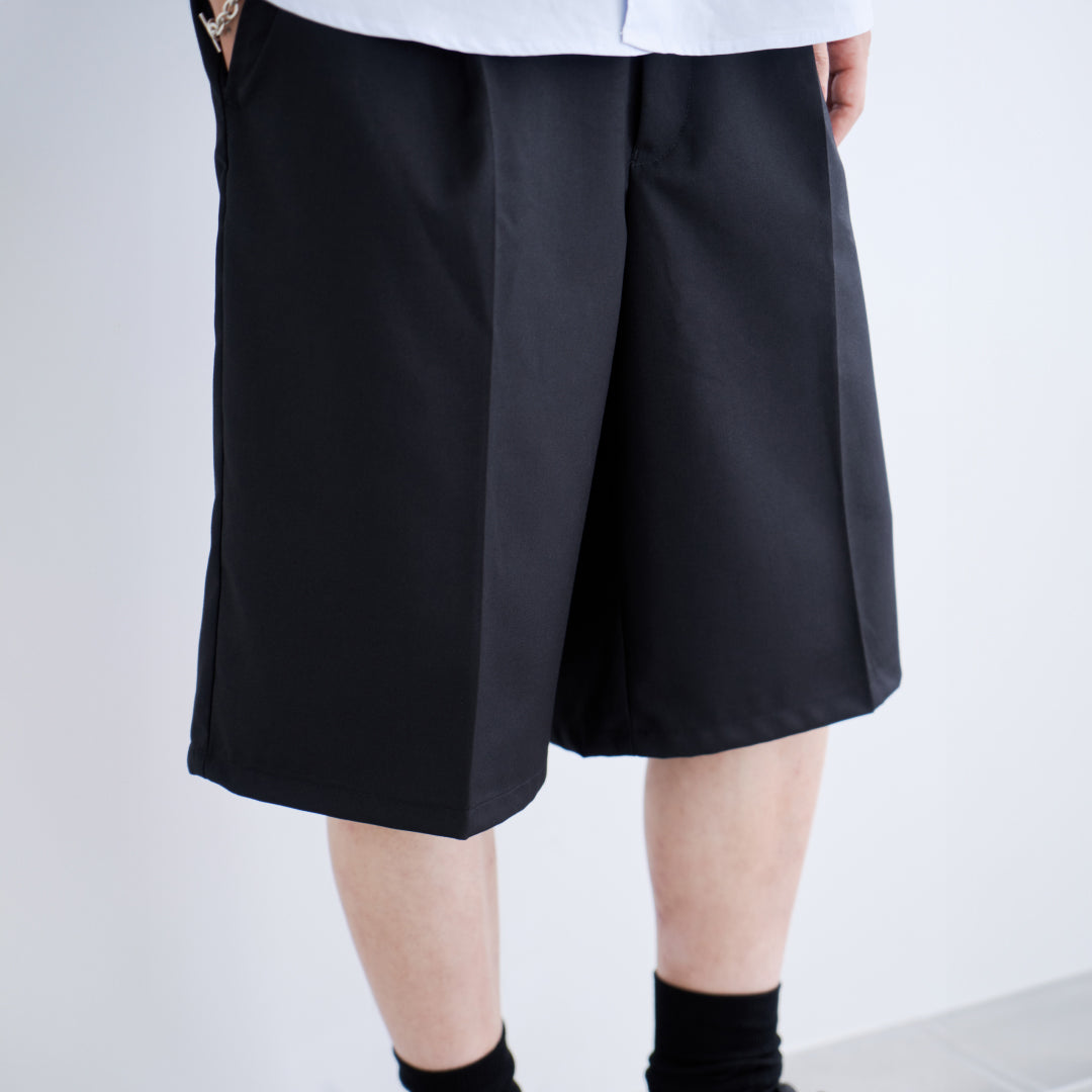 1Tuck Wide Easy Half Slacks -black-