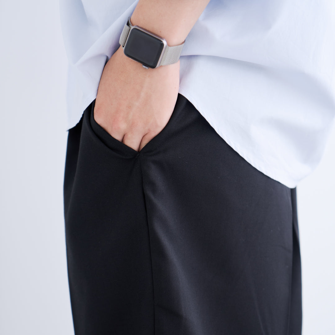 1Tuck Wide Easy Half Slacks -black-