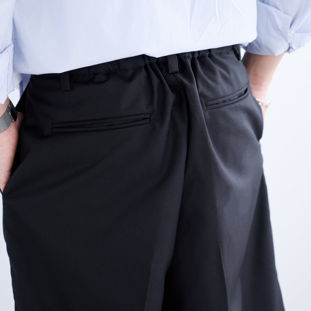 1Tuck Wide Easy Half Slacks -black-