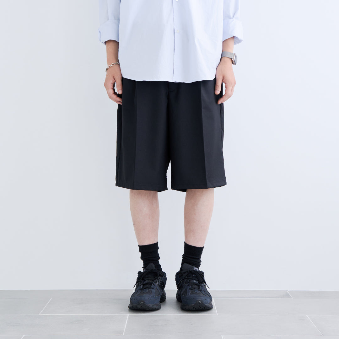 1Tuck Wide Easy Half Slacks -black-