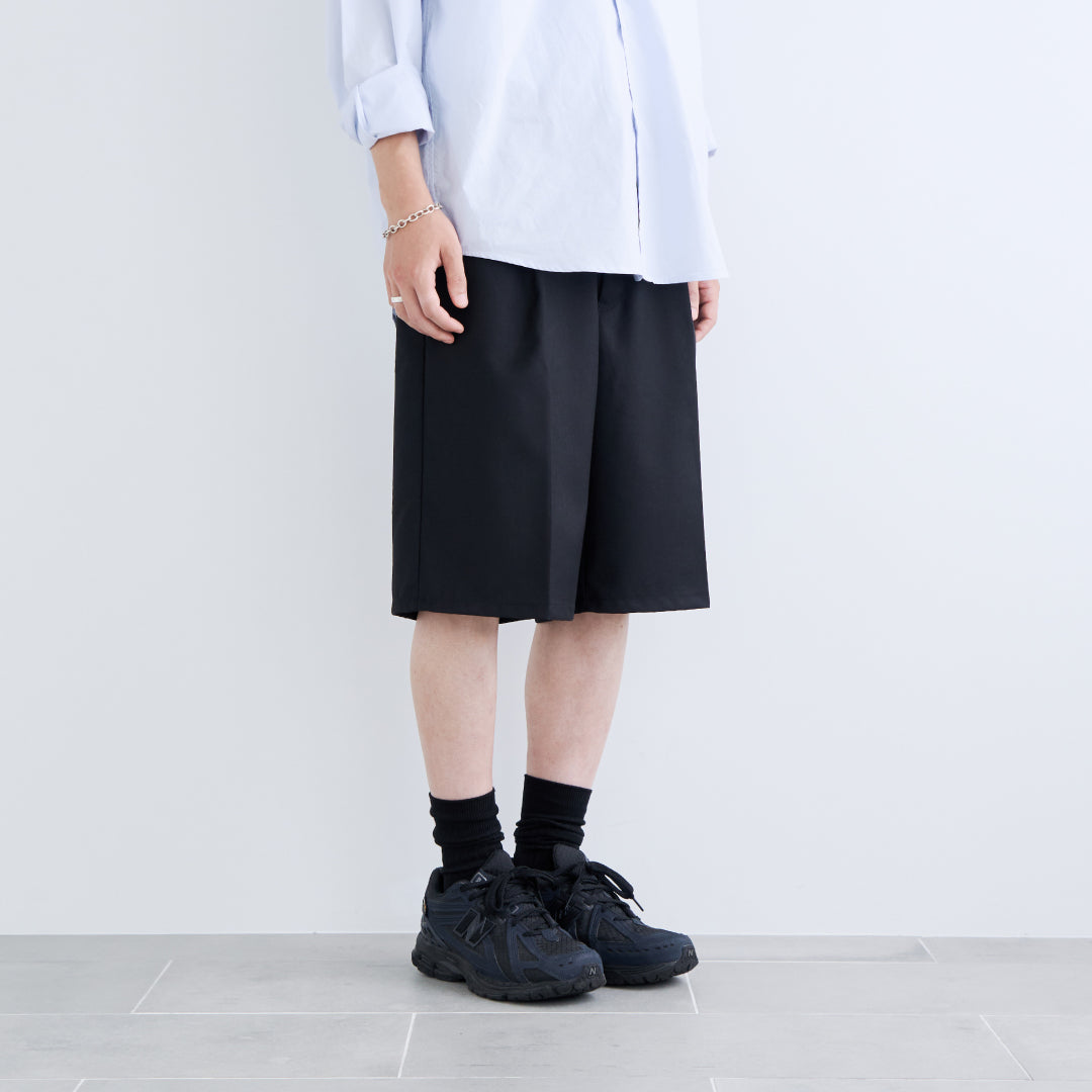 1Tuck Wide Easy Half Slacks -black-