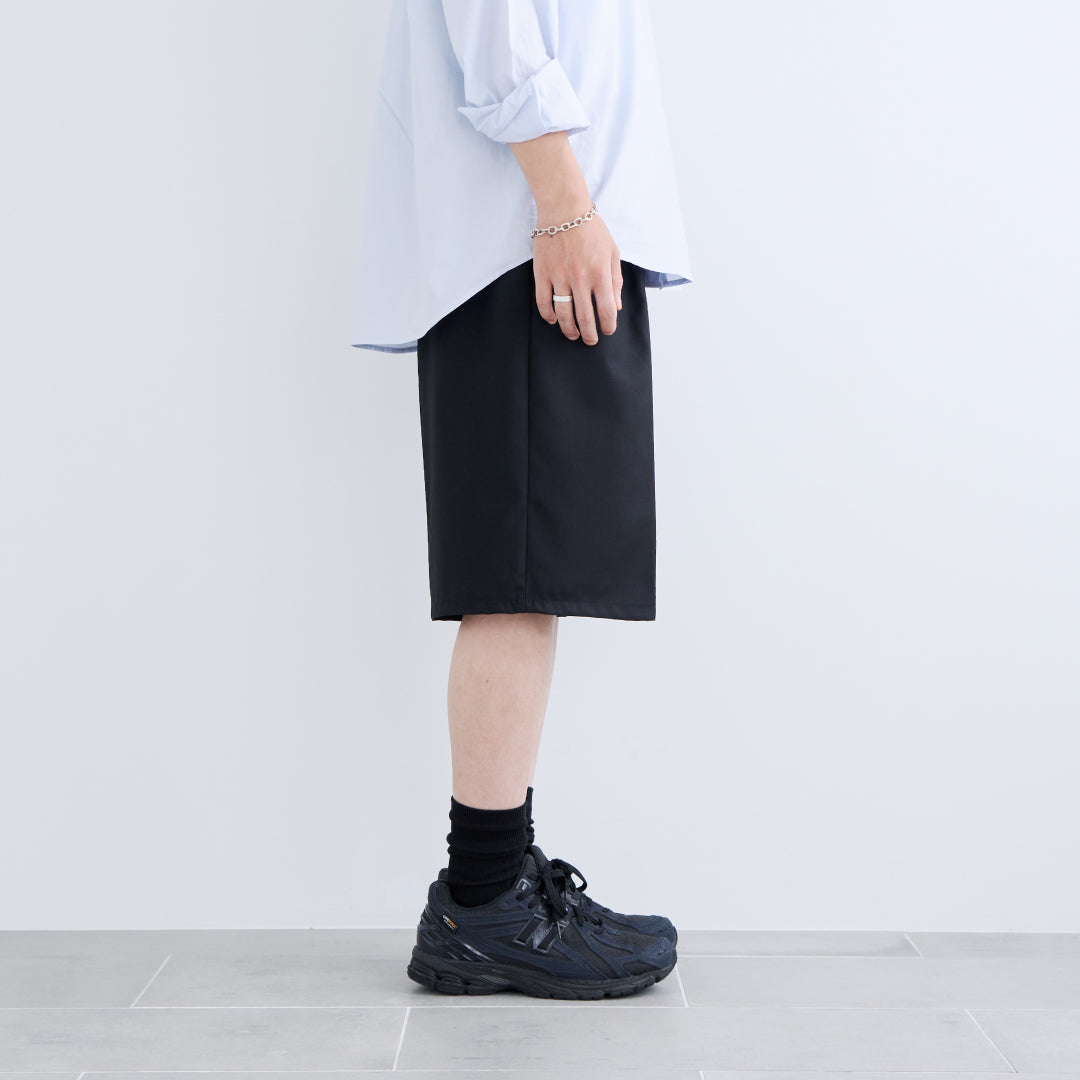 1Tuck Wide Easy Half Slacks -black-