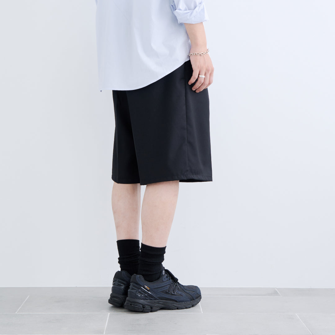 1Tuck Wide Easy Half Slacks -black-
