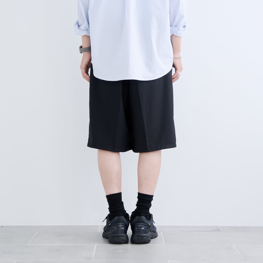 1Tuck Wide Easy Half Slacks -black-