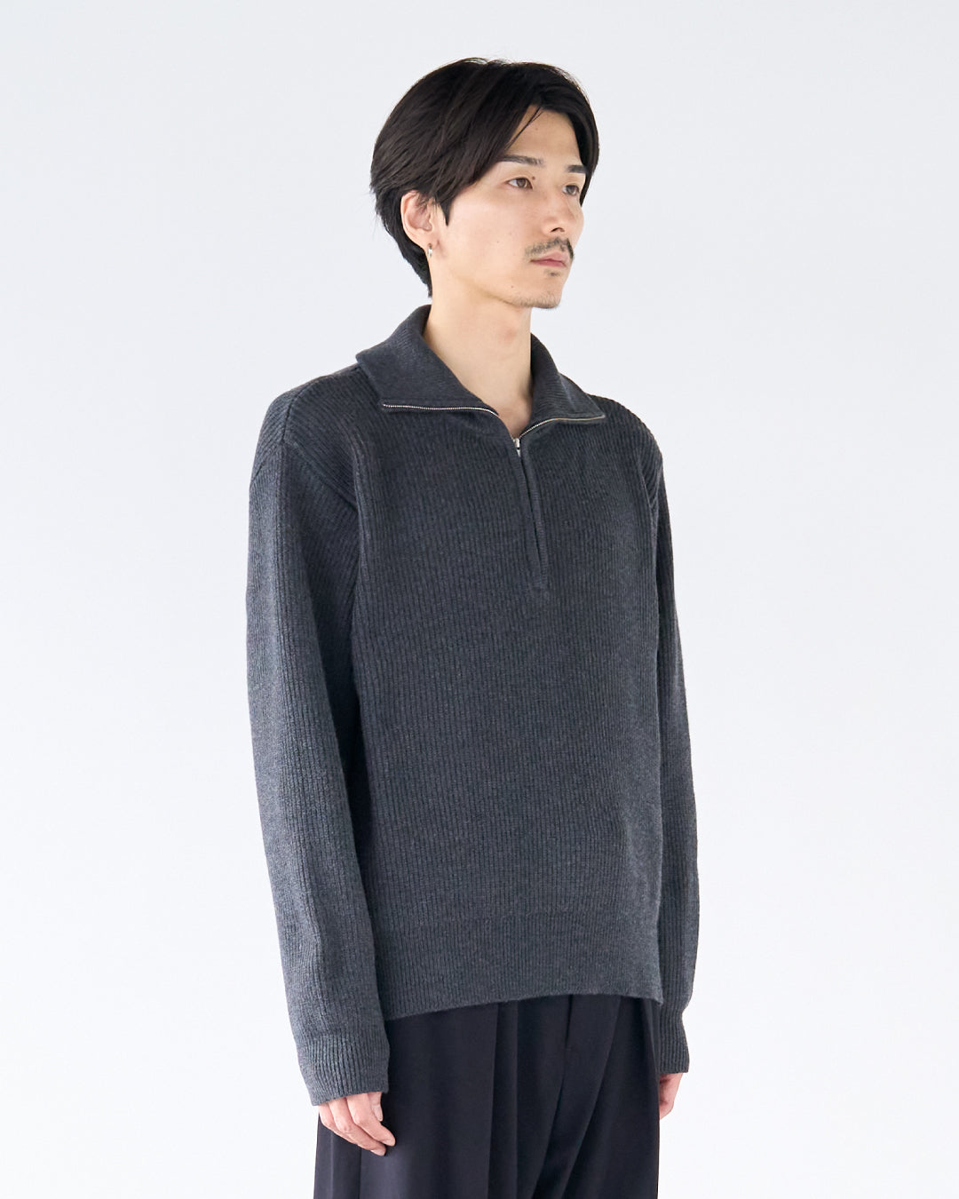 Wool Mixed Half Zip Knit -dark gray-