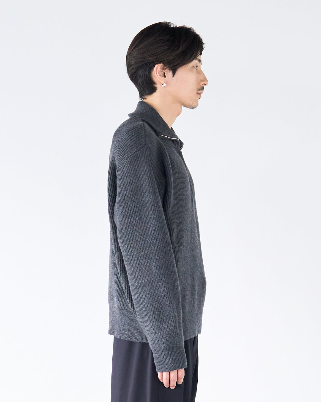 Wool Mixed Half Zip Knit -dark gray-