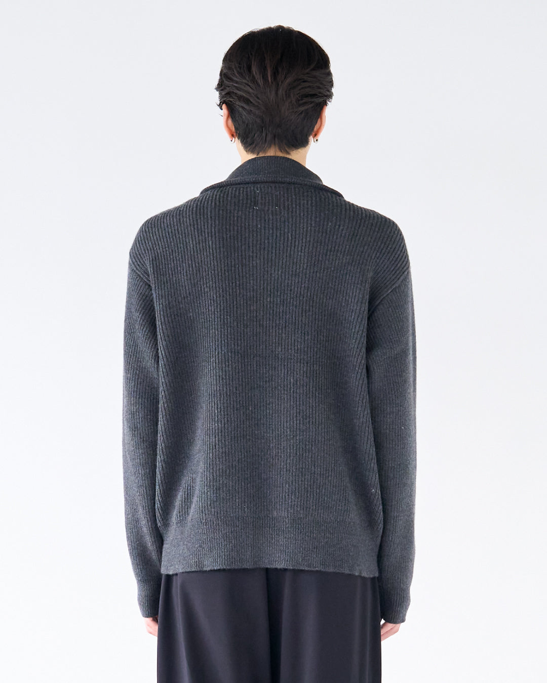 Wool Mixed Half Zip Knit -dark gray-