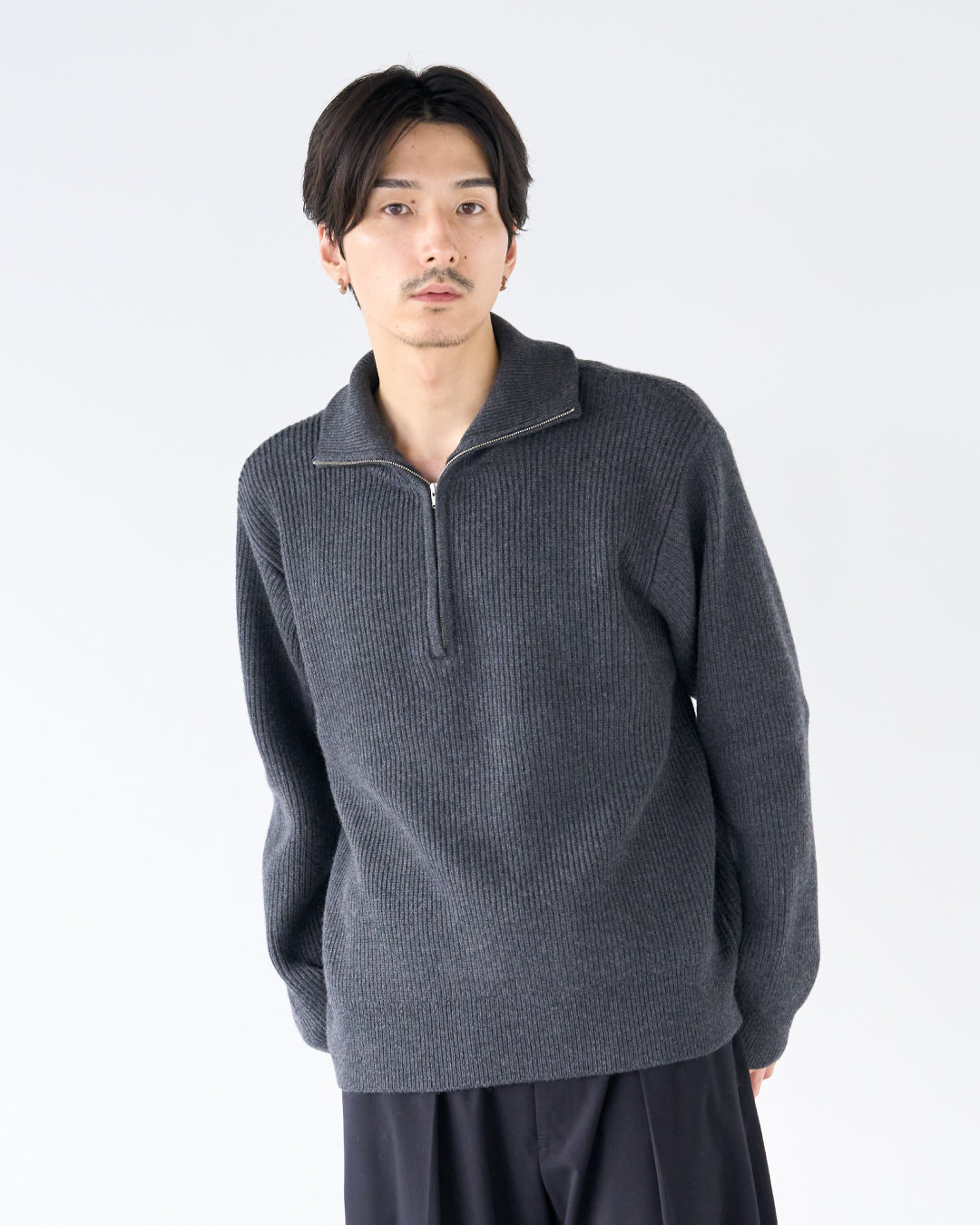 Wool Mixed Half Zip Knit -dark gray-