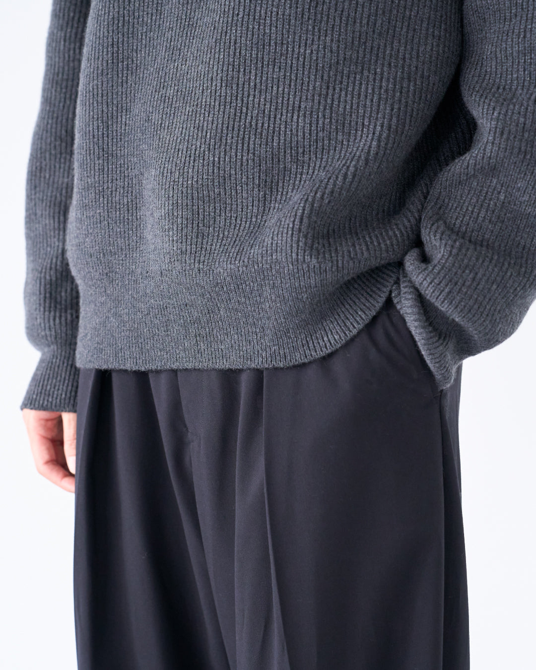 Wool Mixed Half Zip Knit -dark gray-