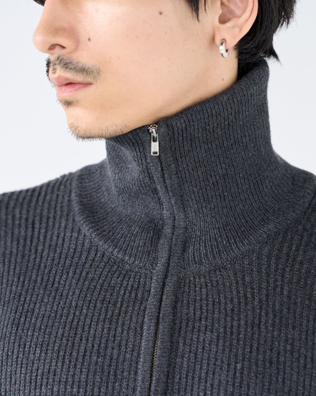 Wool Mixed Half Zip Knit -dark gray-