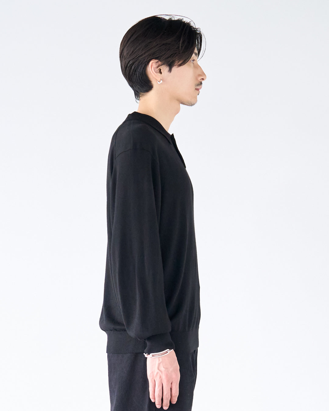 Wool Mixed L/S Knit Polo -black-