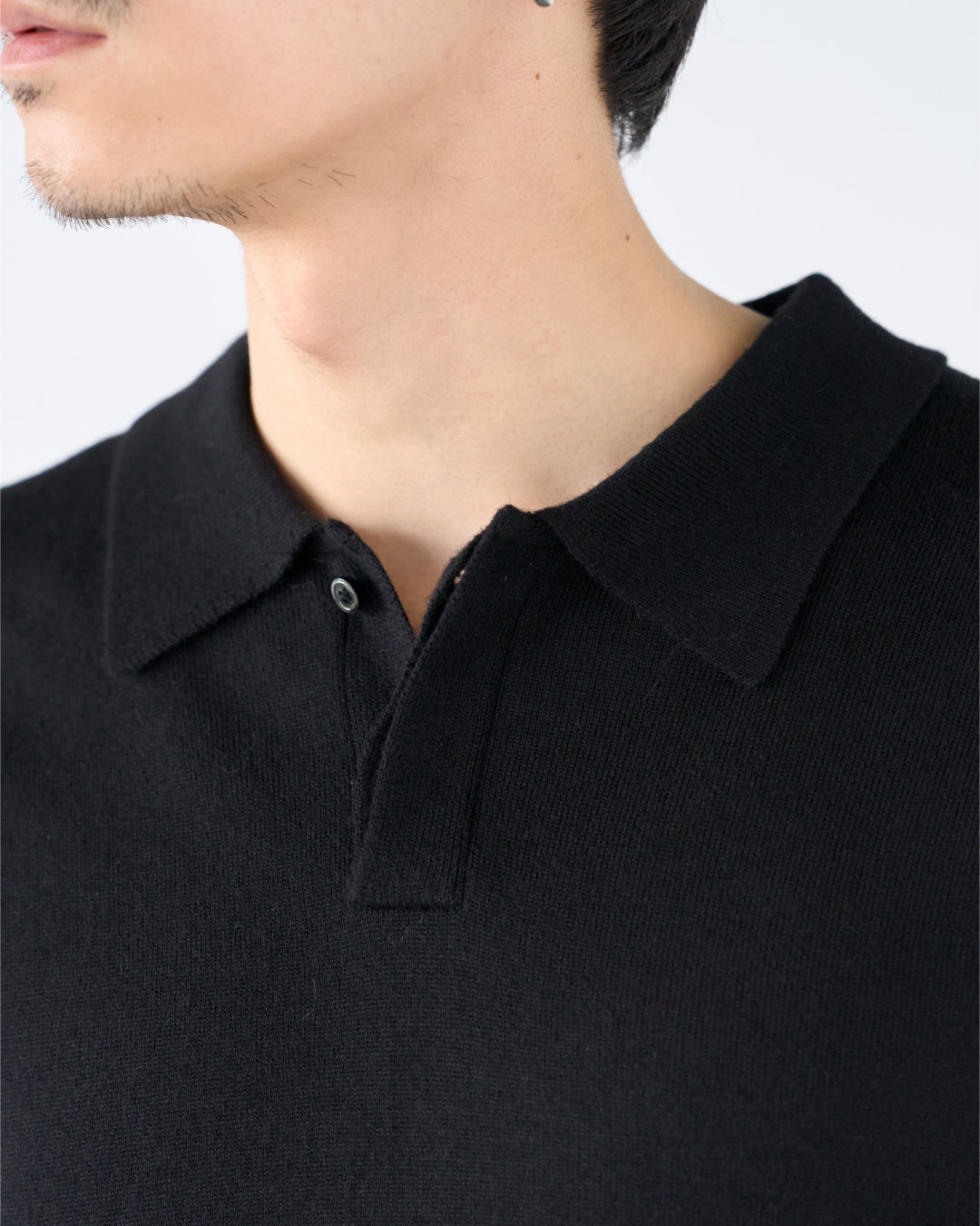 Wool Mixed L/S Knit Polo -black-