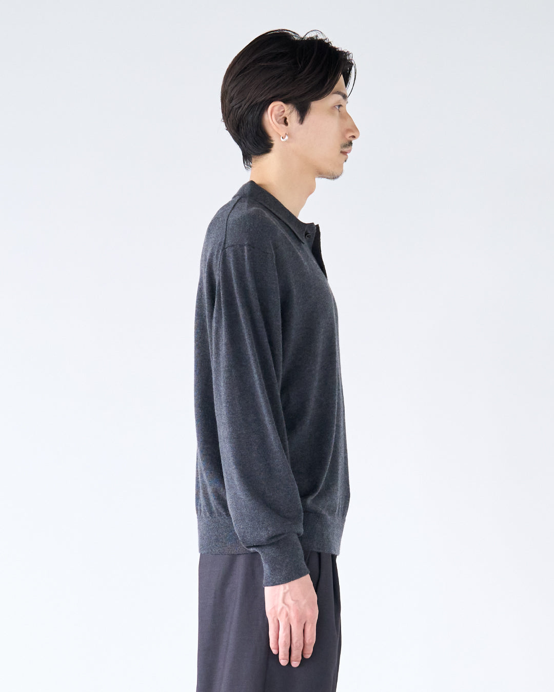 Wool Mixed L/S Knit Polo -dark gray-