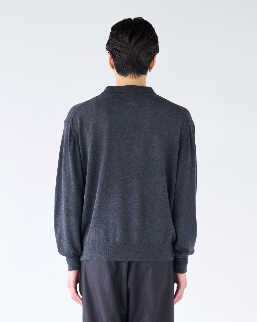 Wool Mixed L/S Knit Polo -dark gray-