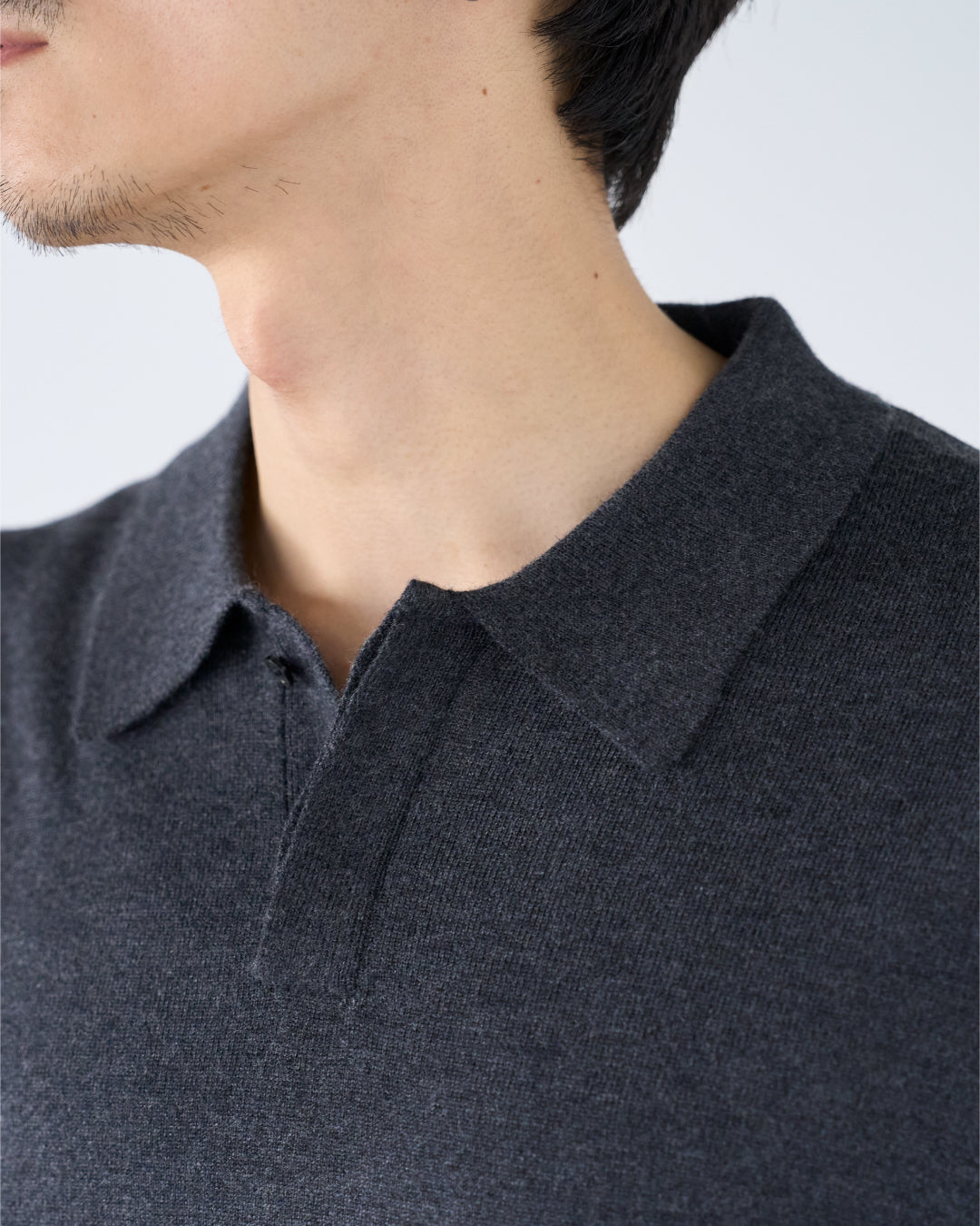Wool Mixed L/S Knit Polo -dark gray-