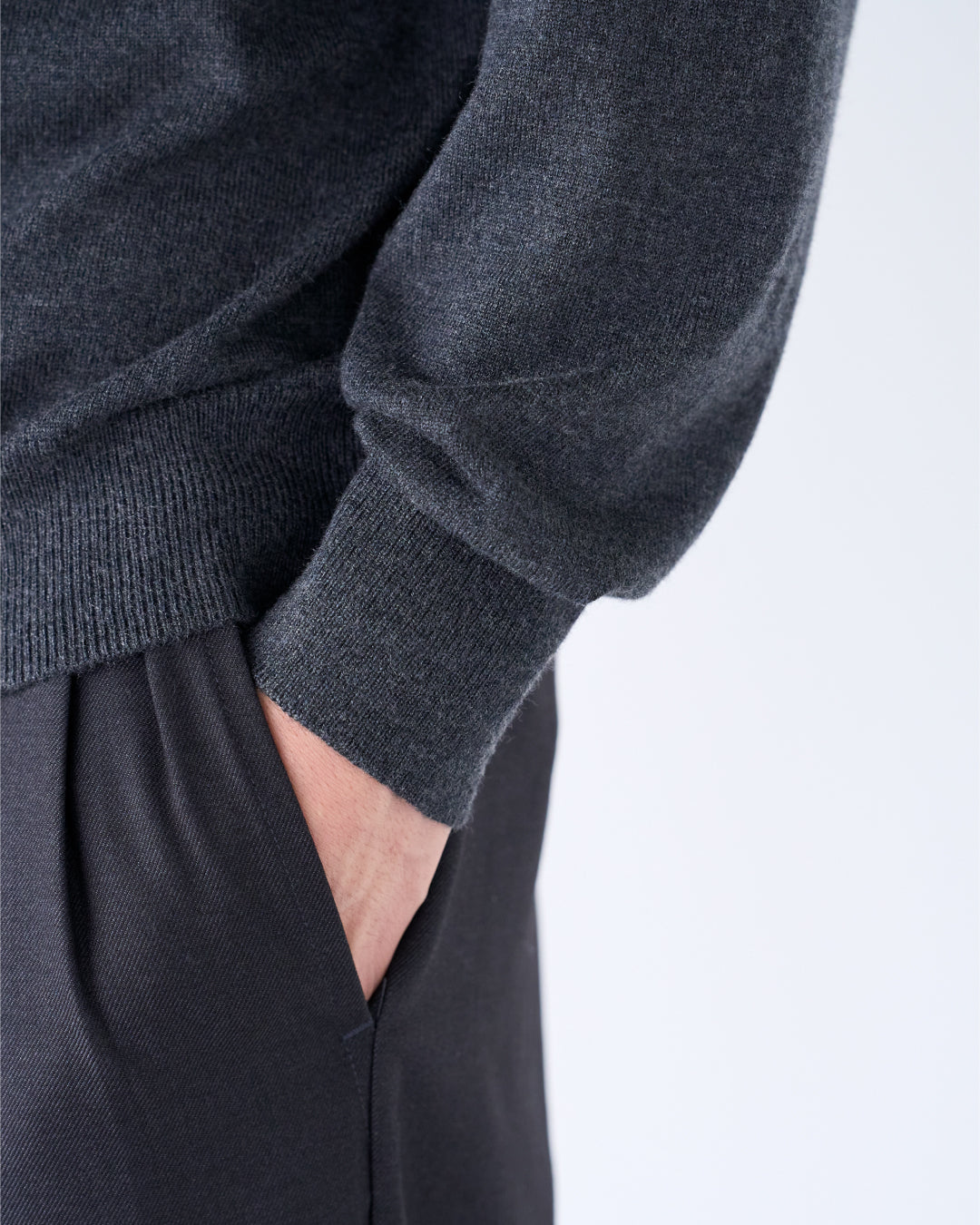 Wool Mixed L/S Knit Polo -dark gray-