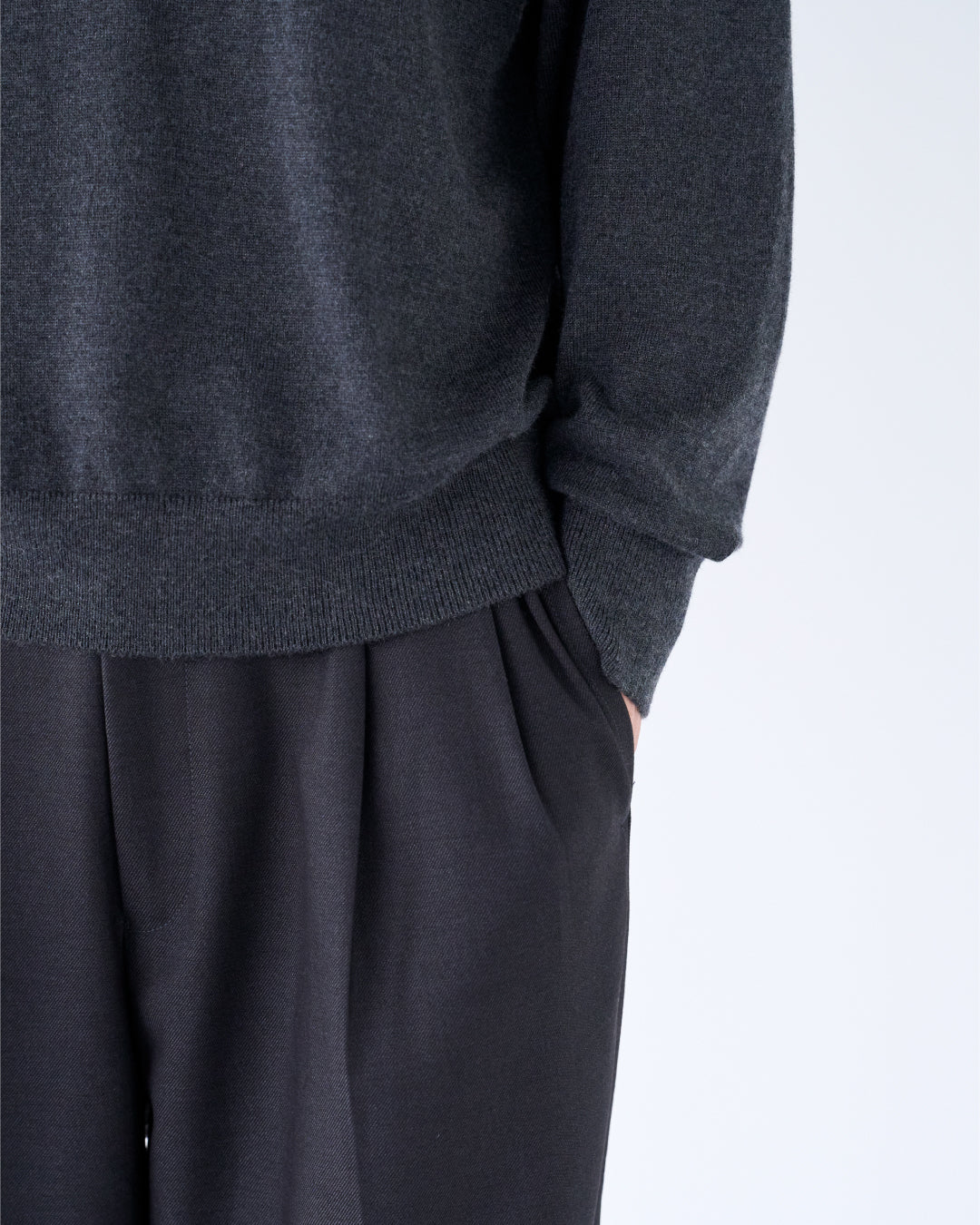 Wool Mixed L/S Knit Polo -dark gray-