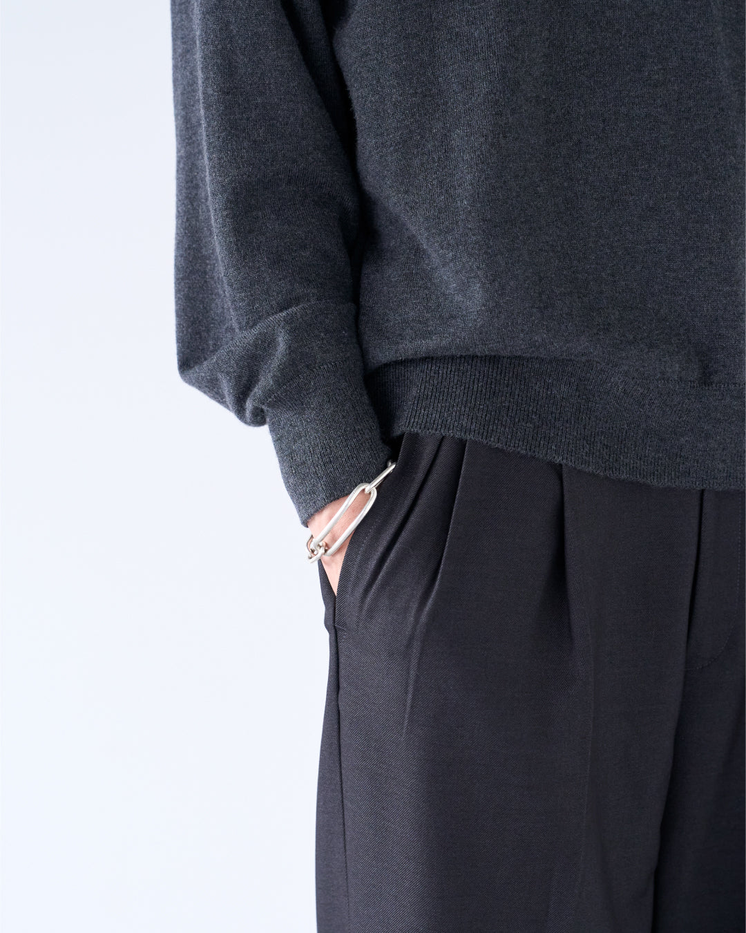 Wool Mixed L/S Knit Polo -dark gray-