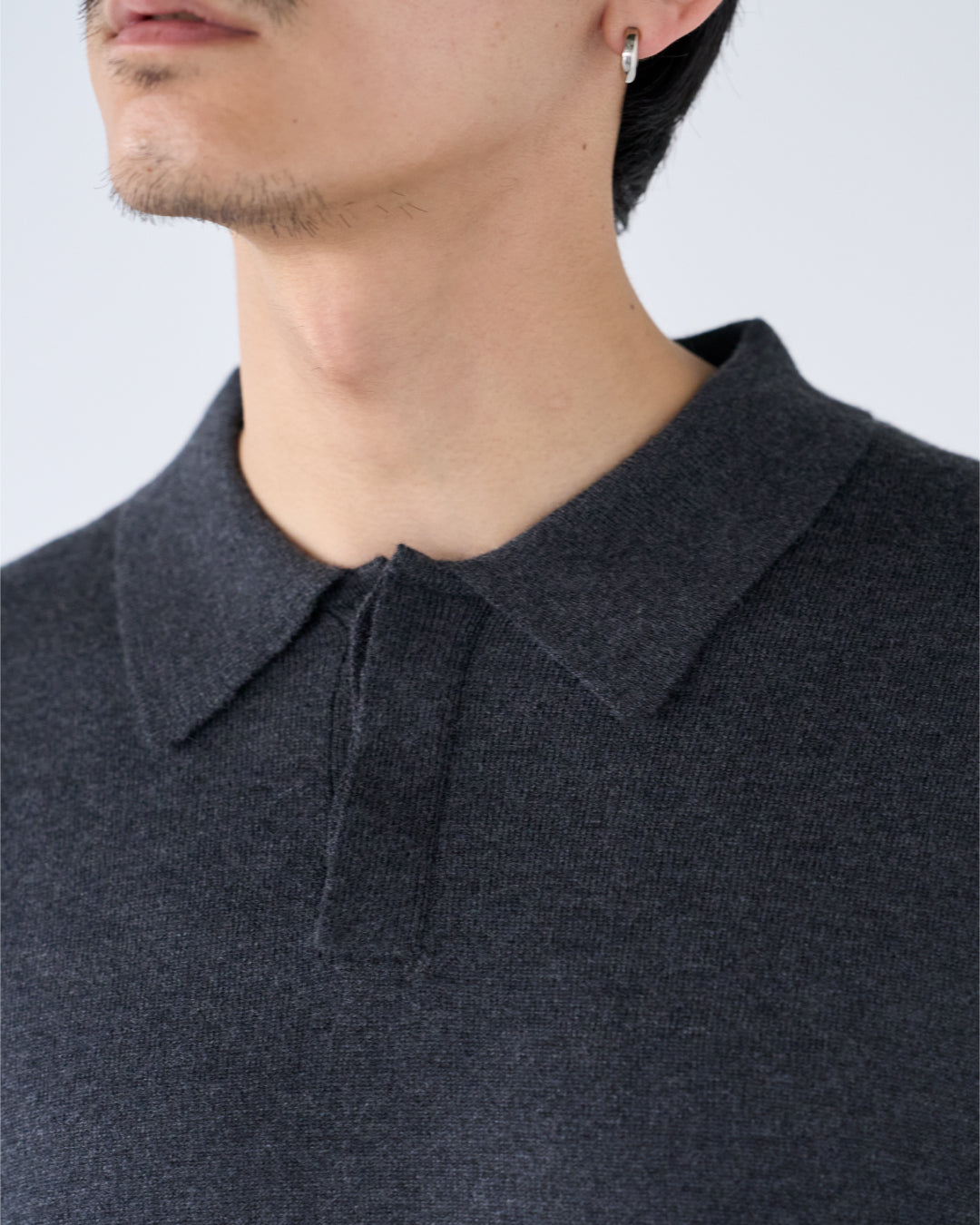 Wool Mixed L/S Knit Polo -dark gray-