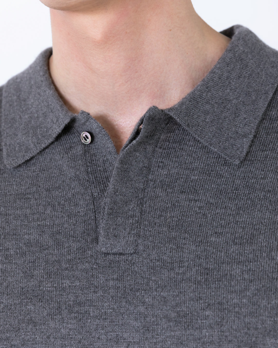 Wool Mixed L/S Knit Polo -gray-