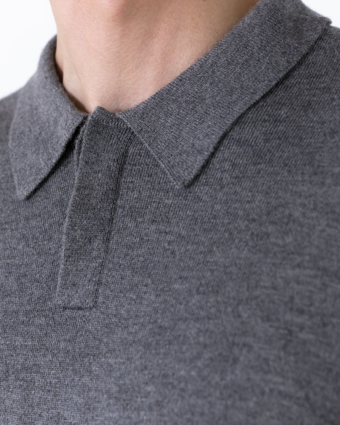 Wool Mixed L/S Knit Polo -gray-