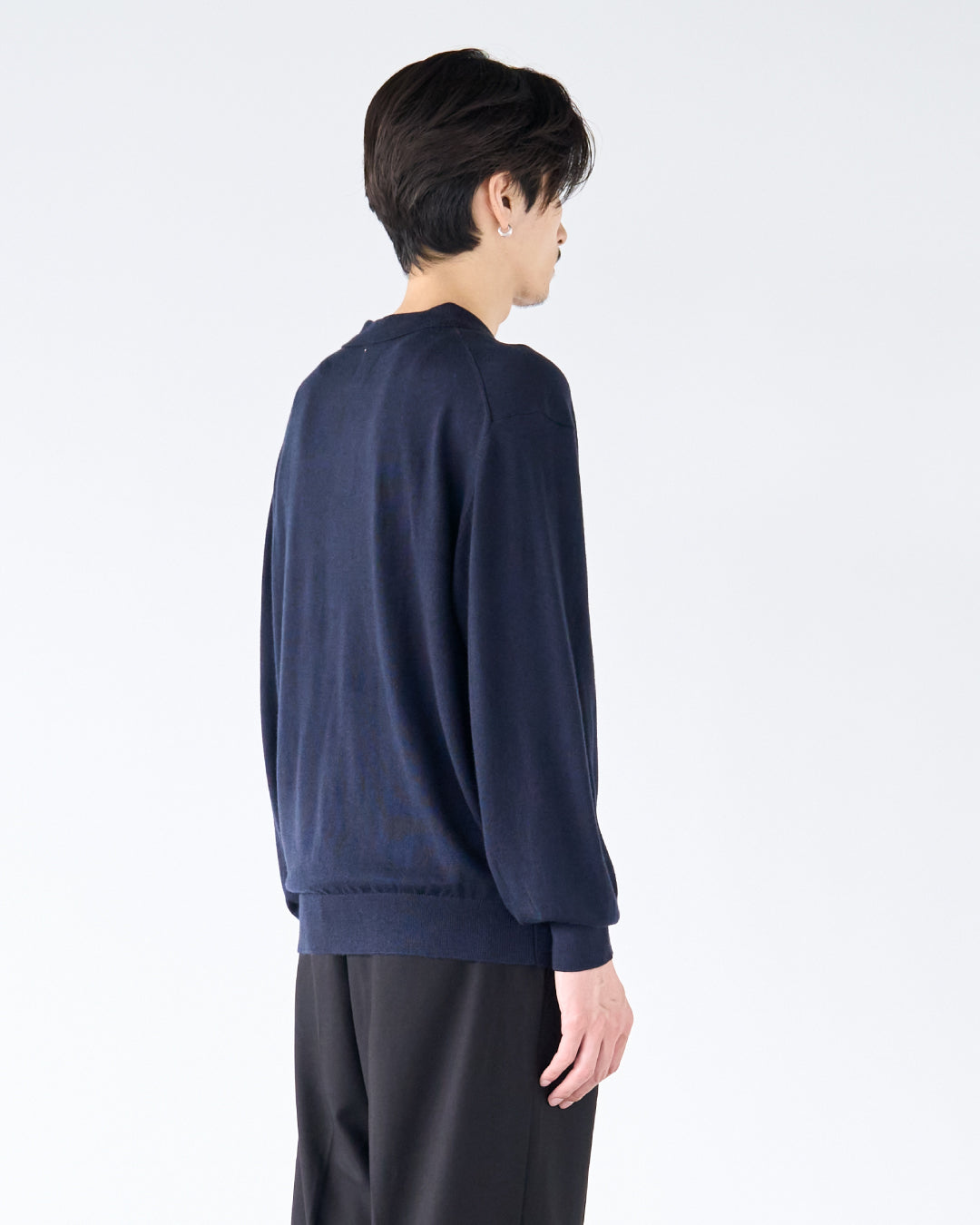 Wool Mixed L/S Knit Polo -navy-