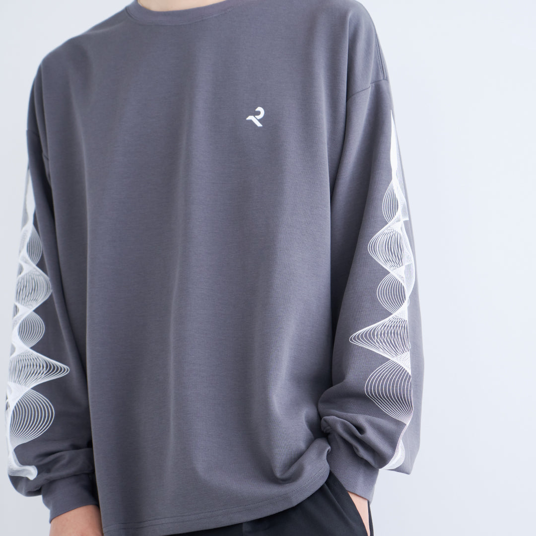 L/S Tee "WAVE" -chacoal gray-