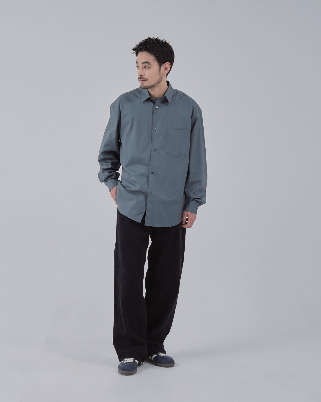 Relaxed Fit Regular Collar L/S Shirt -dark gray-