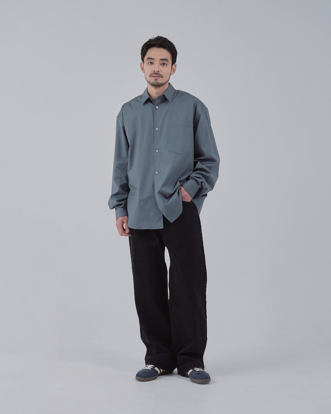 Relaxed Fit Regular Collar L/S Shirt -dark gray-