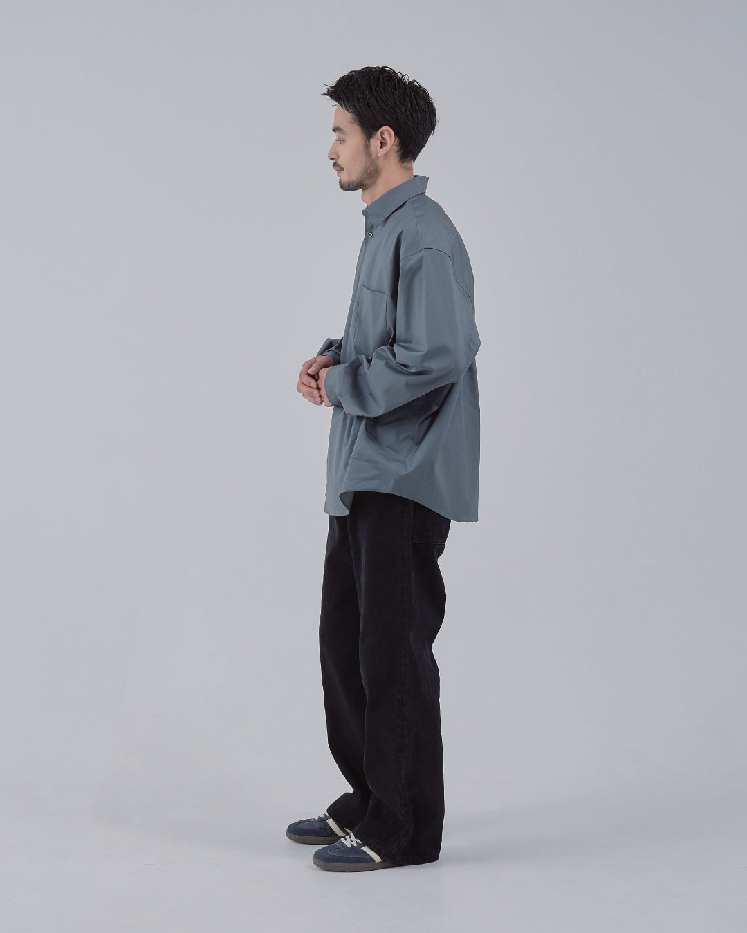 Relaxed Fit Regular Collar L/S Shirt -dark gray-