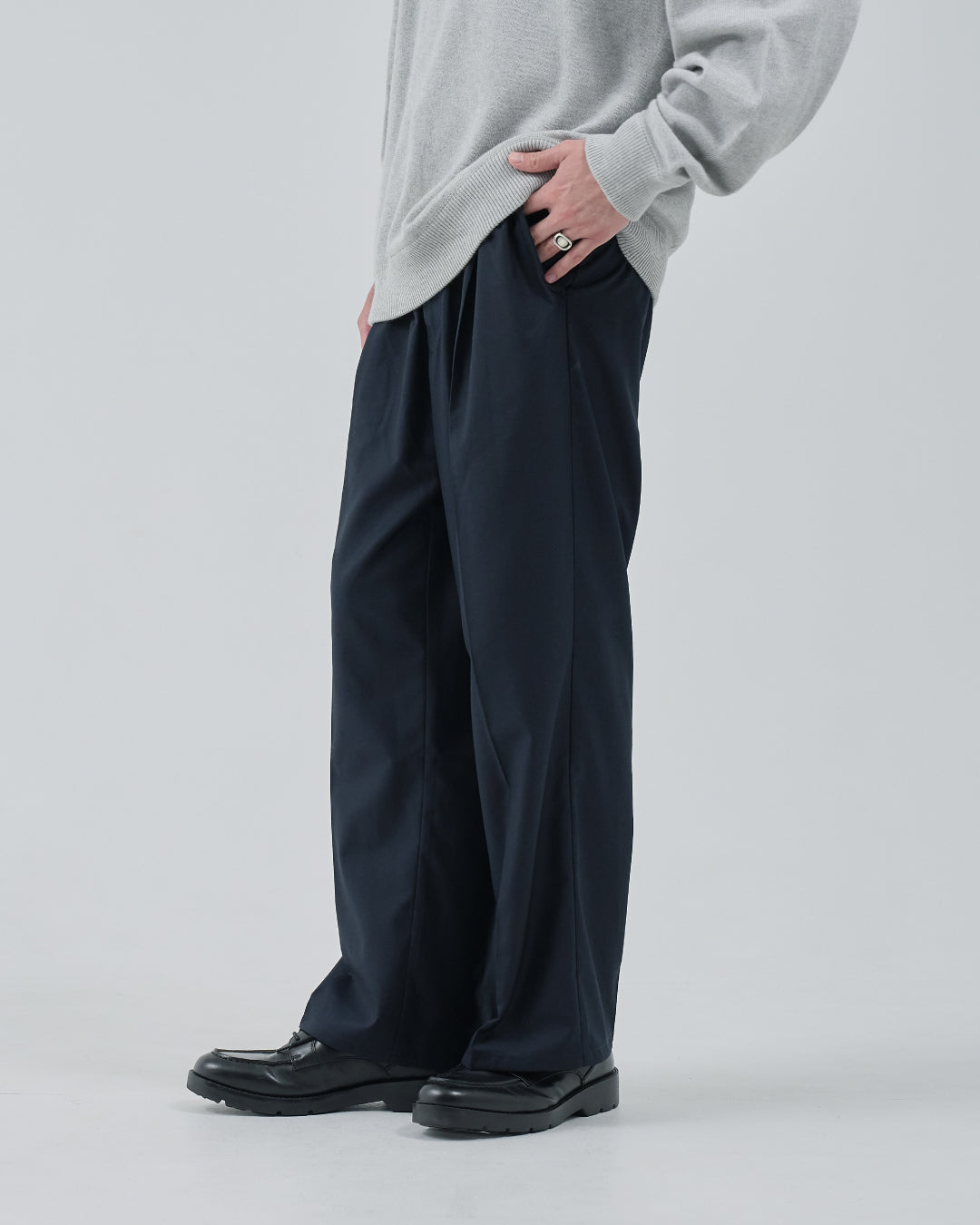 2Tuck Wide Slacks -navy-