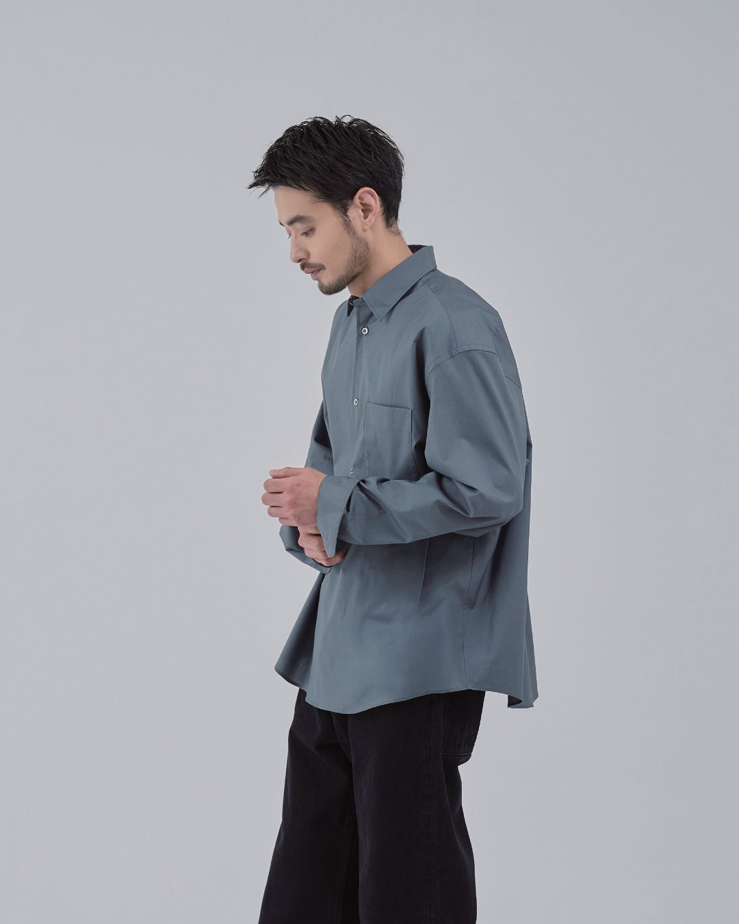 Relaxed Fit Regular Collar L/S Shirt -dark gray-