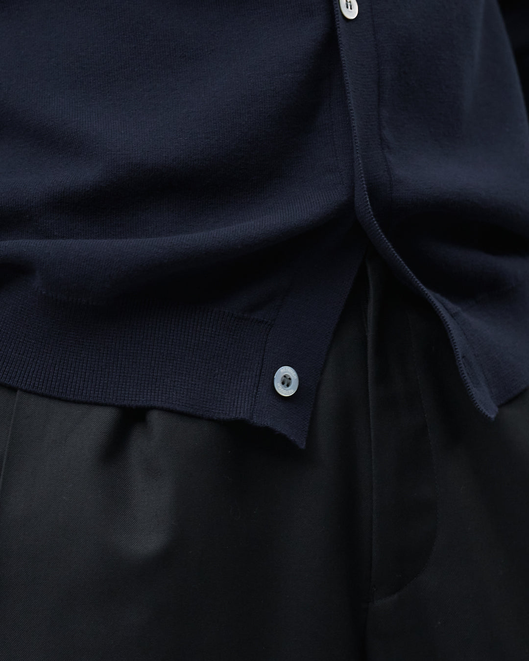 High Twist Cotton×Nylon Collared Knit Cardigan -navy-